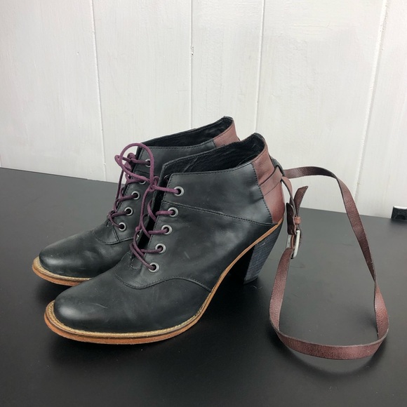 Anthropologie J Shoes Carson Black Mauve Leather Ankle Boots Sz 7.5 - Picture 14 of 14